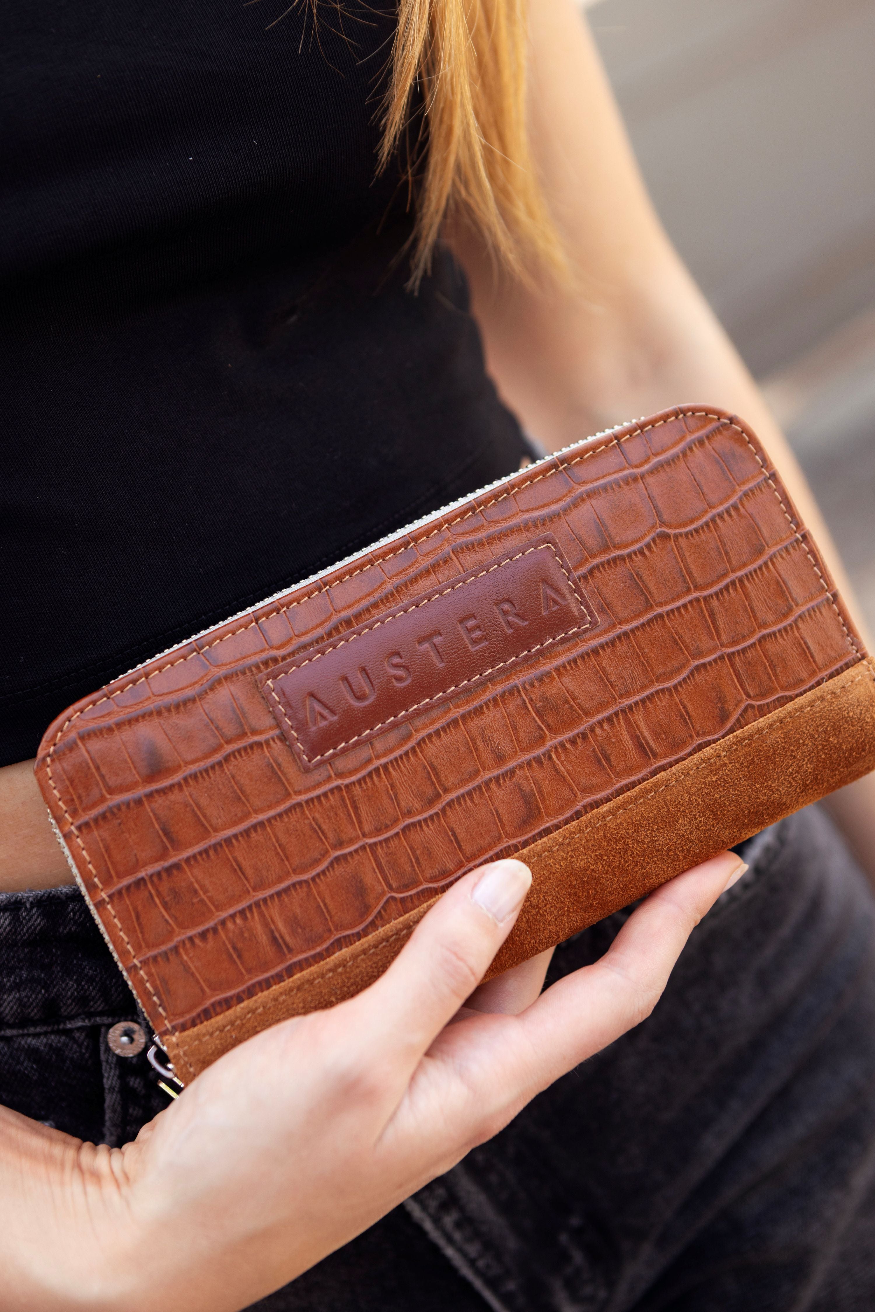 Billetera Mediana con Cierre - Marrón Croco