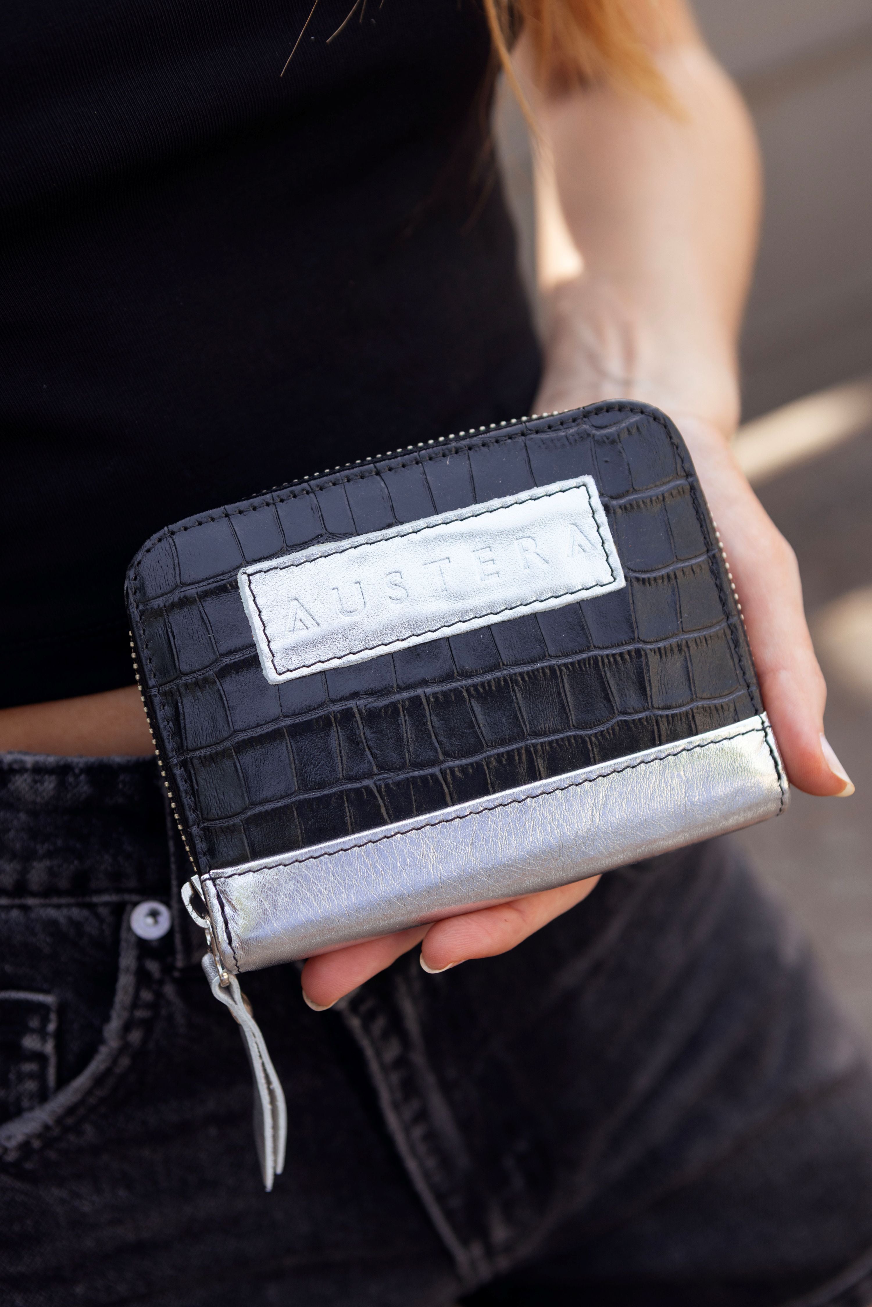 Billetera Chica con Cierre - Negro / Plata