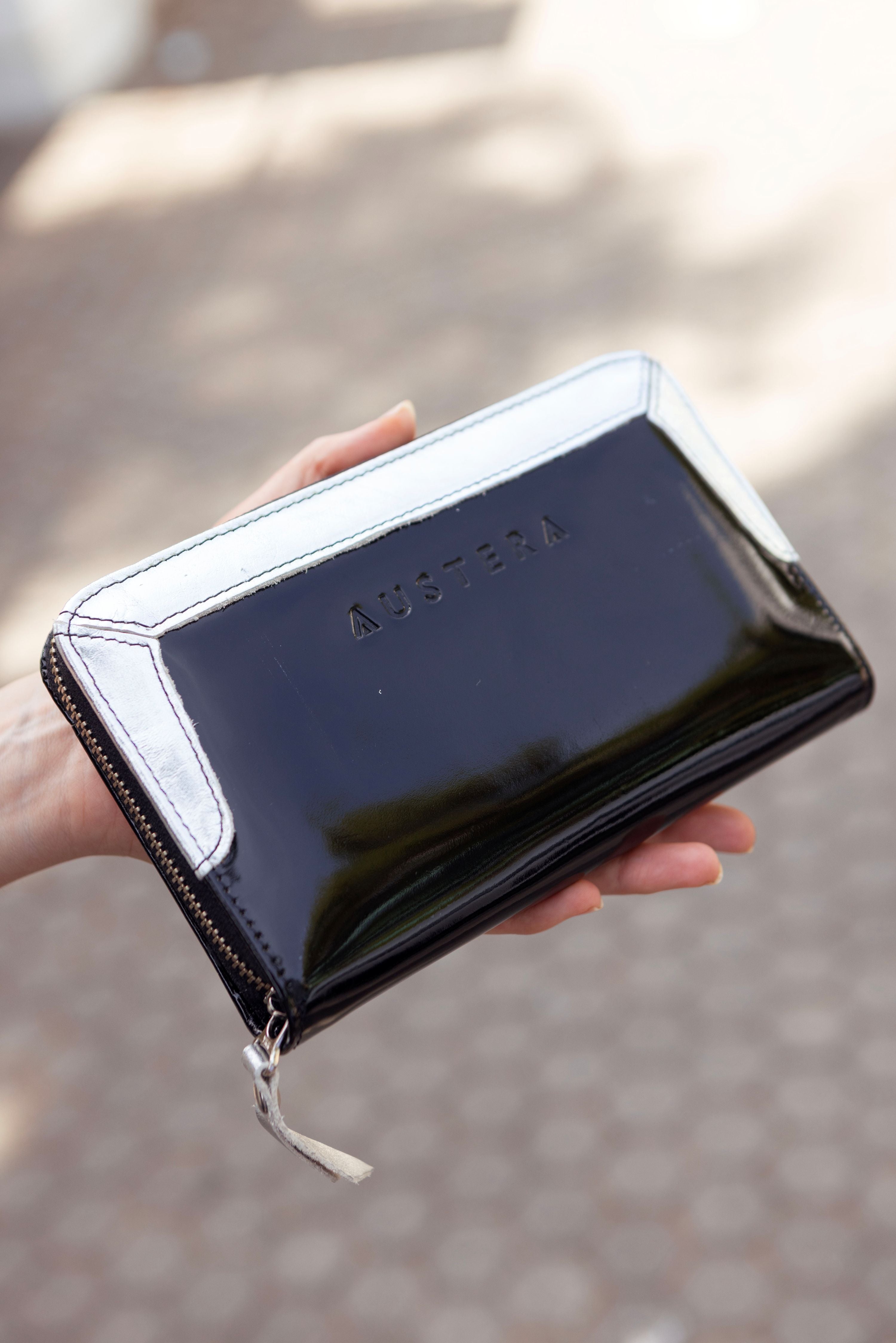 Billetera Grande con Cierre - Negra / Plata