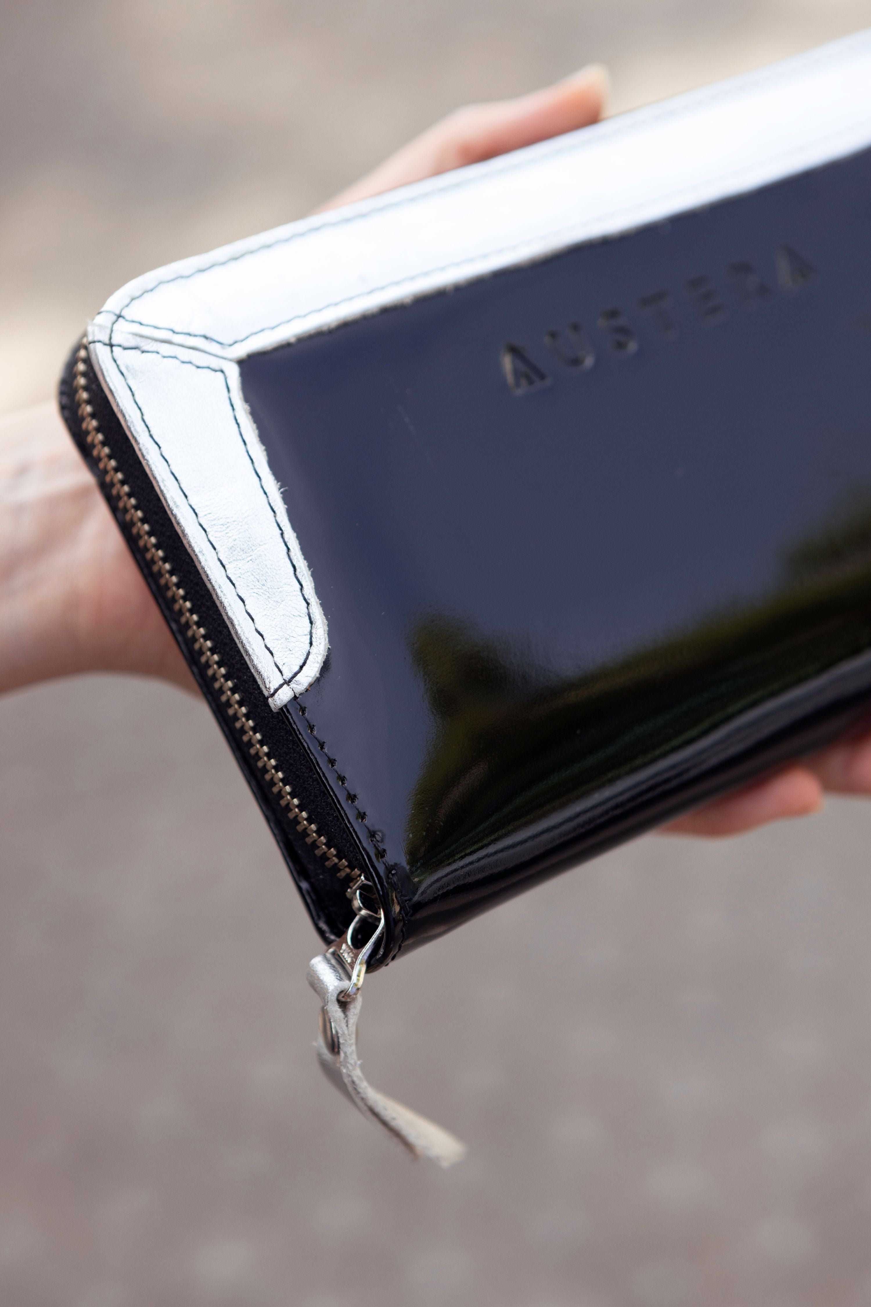 Billetera Grande con Cierre - Negra / Plata