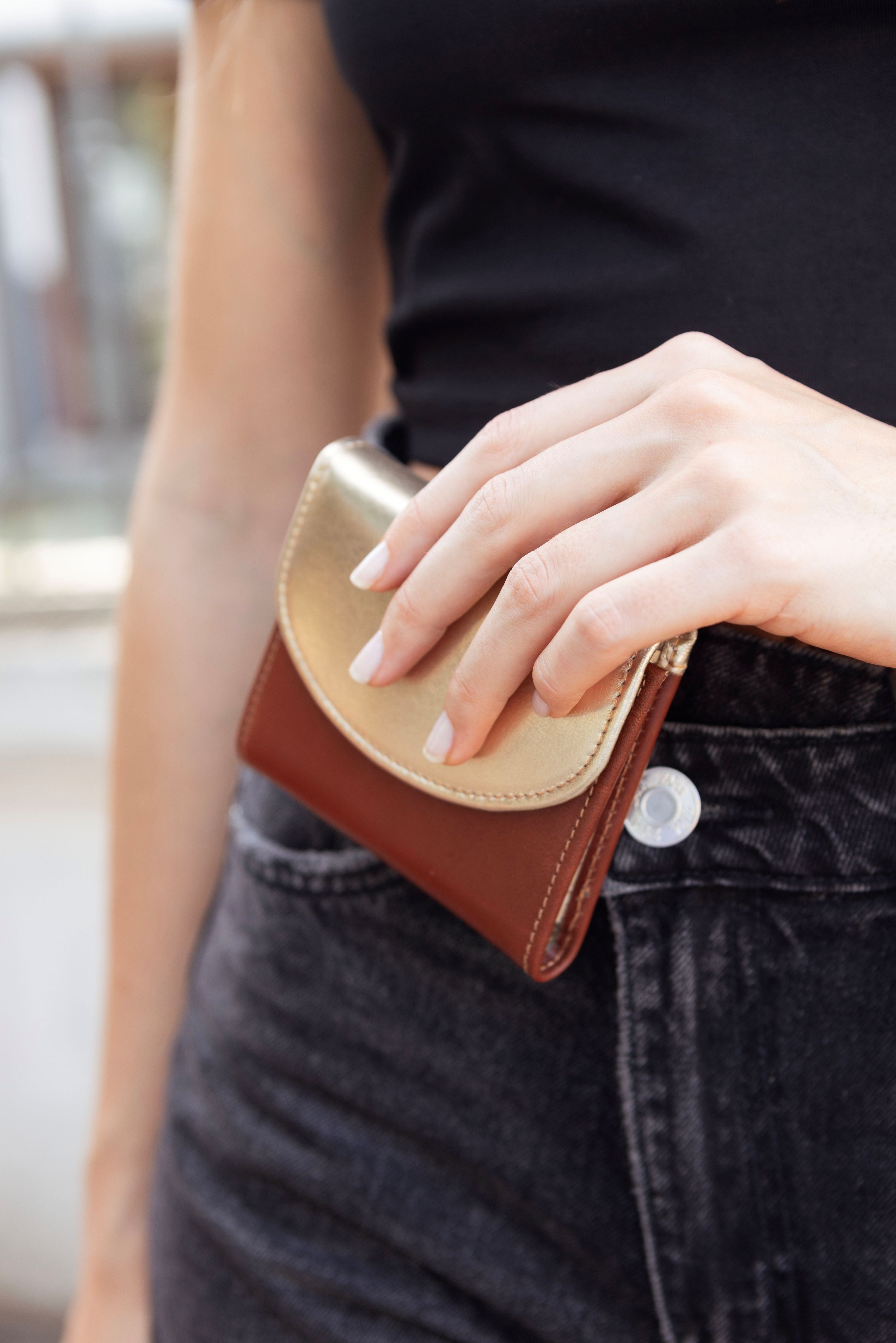 Billetera Chica - Tostado / Oro