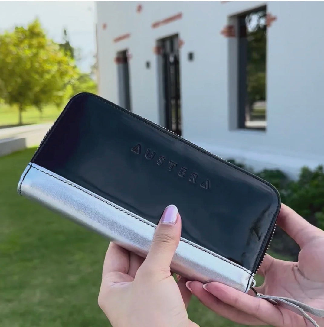 Billetera Mediana con Cierre - Negro / Plata